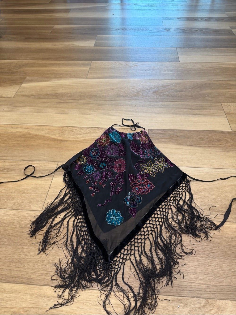 Y2K beaded velvet fringe backless halter top